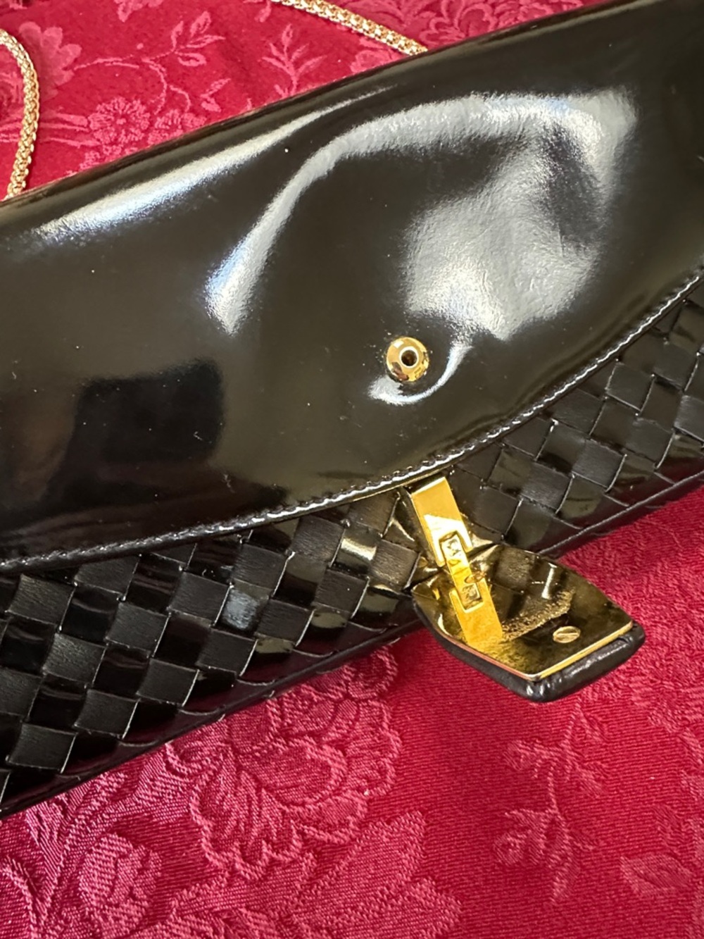 Bally Black Patent & Leather Woven Long Clutch w/ Unbranded Chain - Picture 3 of 10